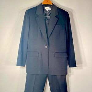 TALBOTS PETITES BLACK WORSTED WOOL PANTS SUIT 12P